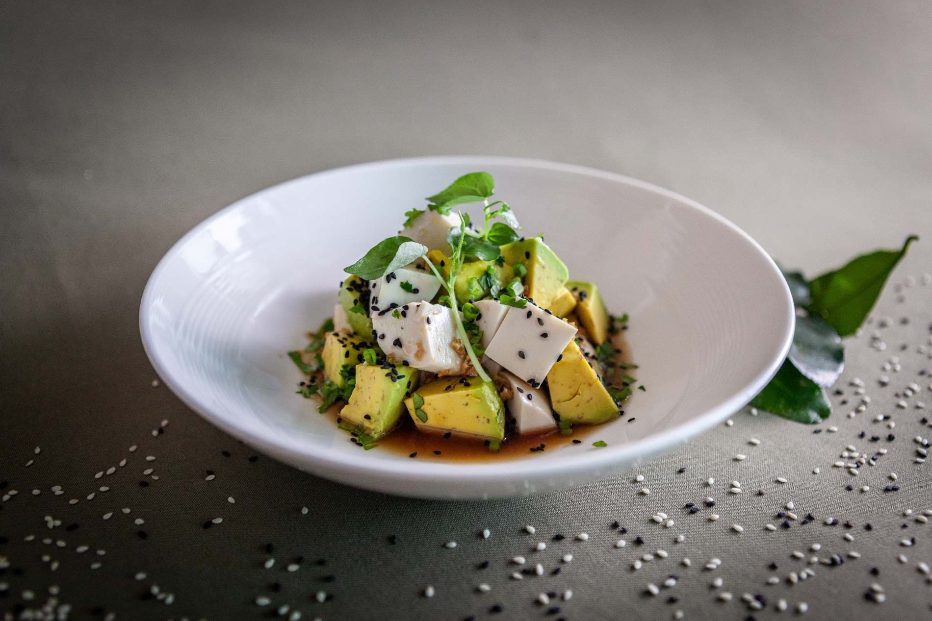 Crispy tofu avocado salad
